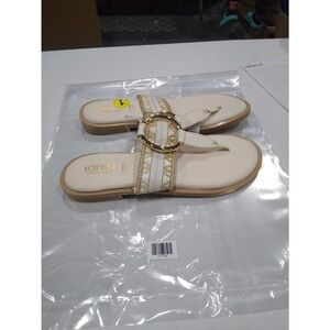 Lottini Arnes flat sandals cream leather with gold-tone